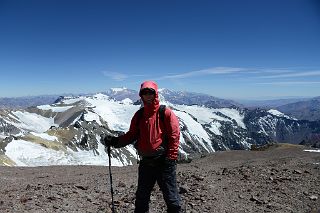 04 Jerome Ryan With Cerro Fitzgerald, Zurbriggen, Cupola de Gussfeldt, La Mesa, Mercedario, Alma Negra, Ramada Just After Leaving Camp 2 For Aconcagua Camp 3 Colera